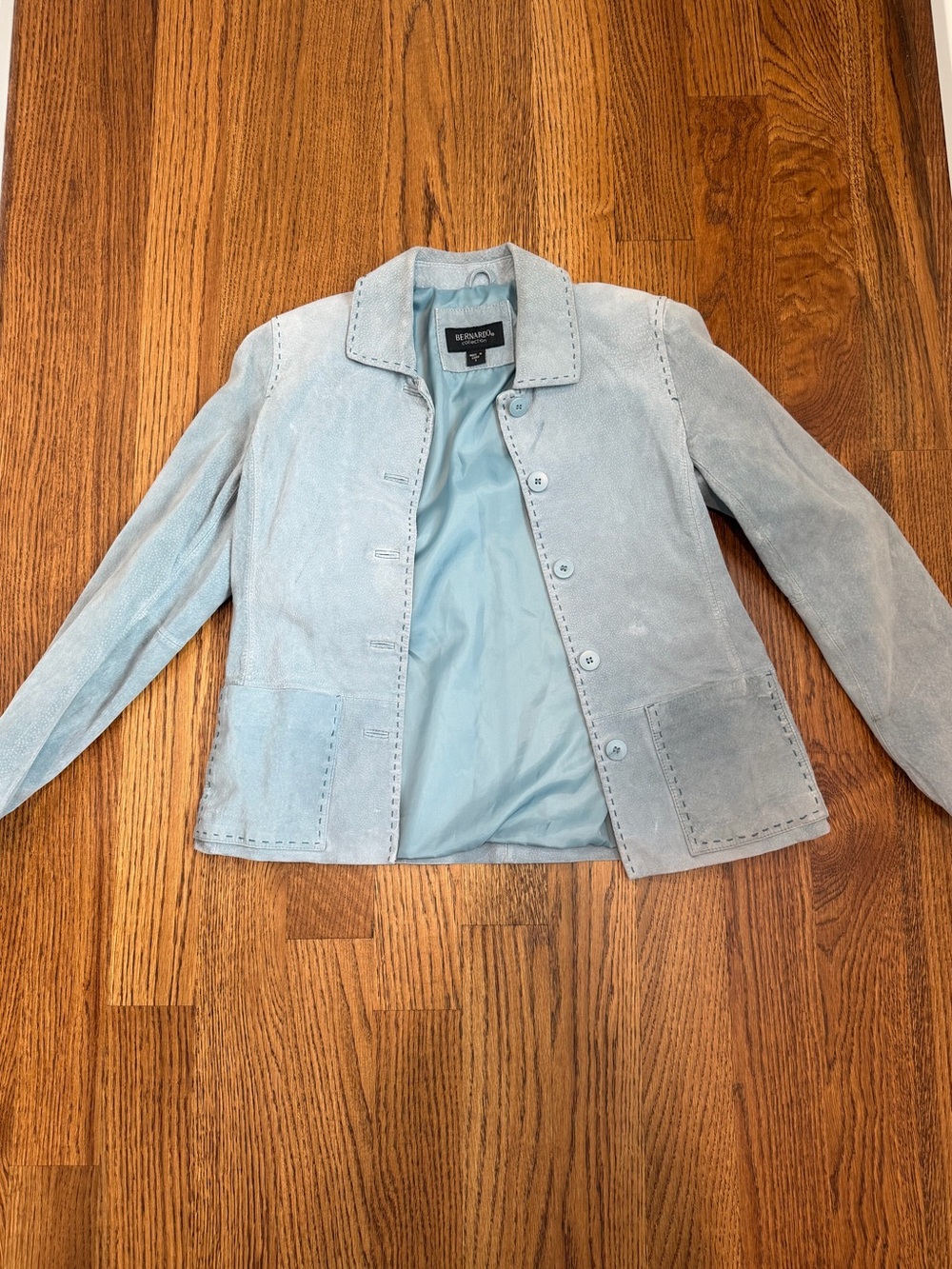 Bernardo Light Blue Suede Button-Front Jacket